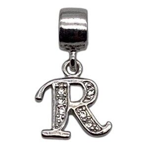 Crystal Initial Letter R‎ Charm Sliver Tone For Bracelets & Necklaces Unisex